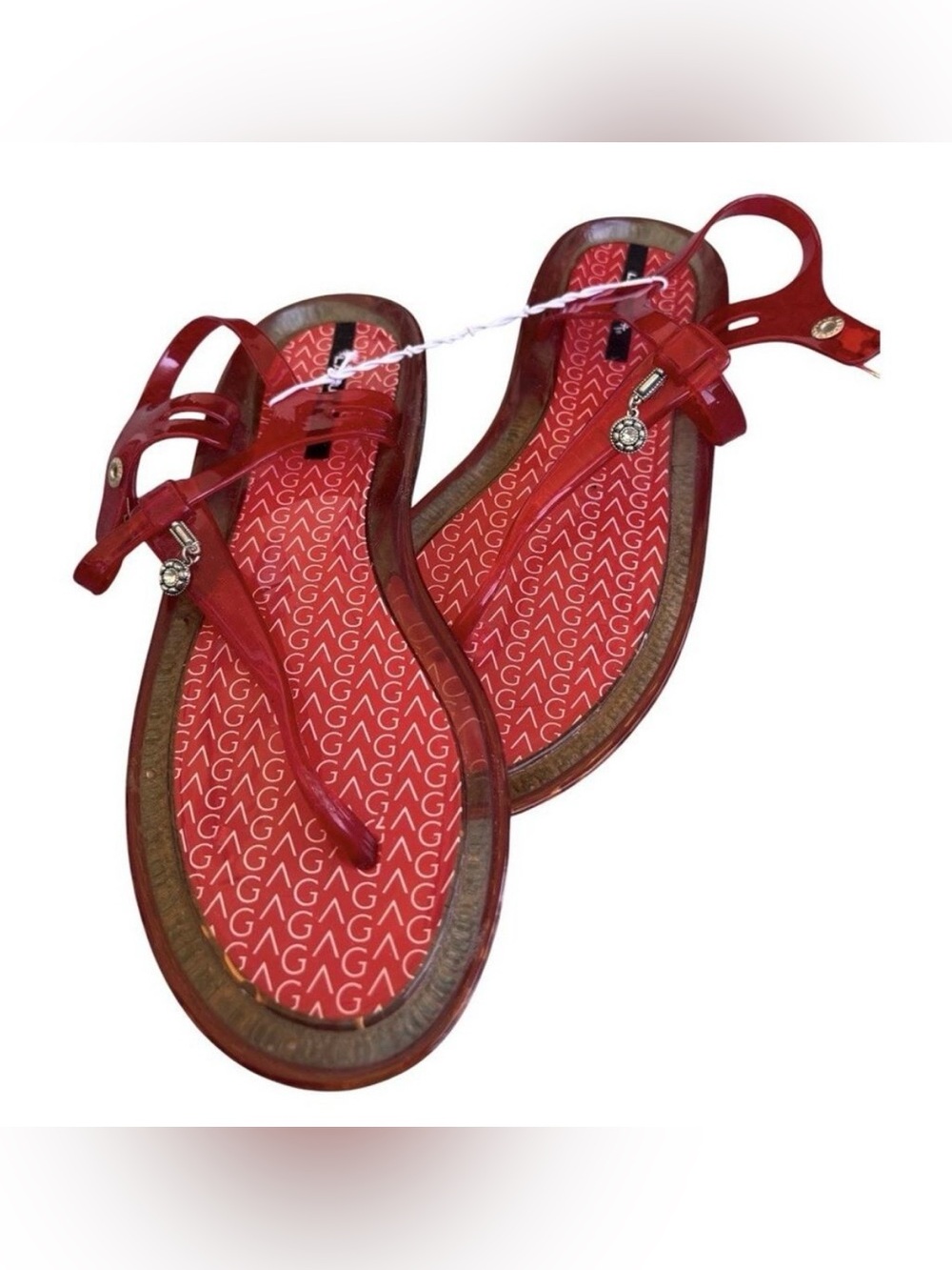 Laguna Red Jelly Slingback Thong Sandals Charm Accents Sz 8 Boho Resortwear
